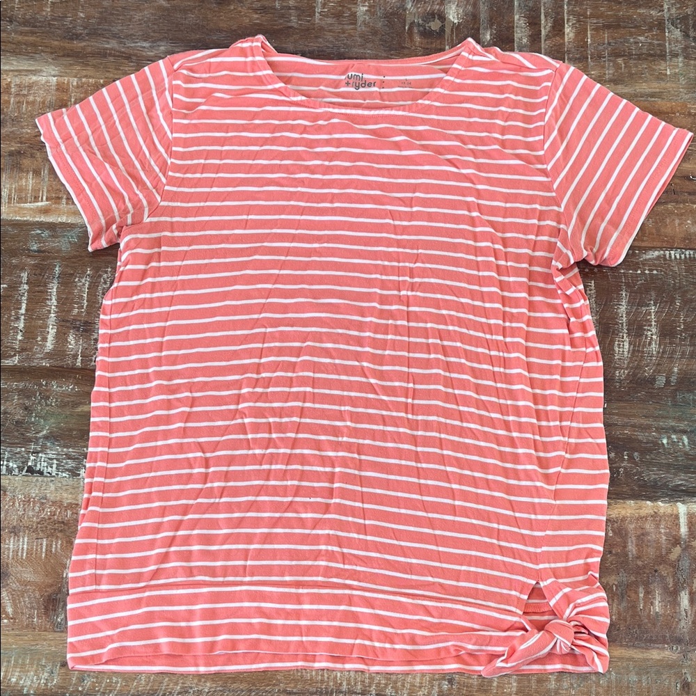 Rumi and Ryder Pink and White Striped Tee with Knot Detail